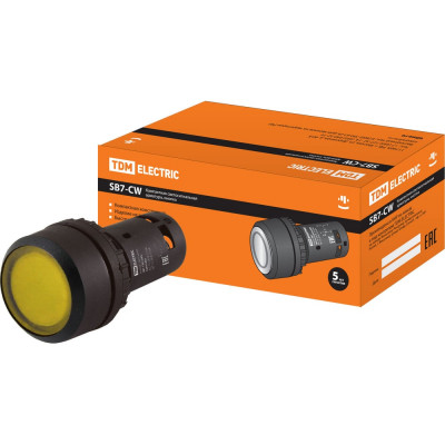 Кнопка с фиксацией TDM ELECTRIC SB7-CWL3565-220V (LED; диаметр 22 мм; 1з+1р; желтая) SQ0746-0045