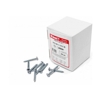 Саморез Квадра DIN 7981 4.8x38 цинк, кор. 250 шт., полусфера, шлиц PH2, острый 814838003250