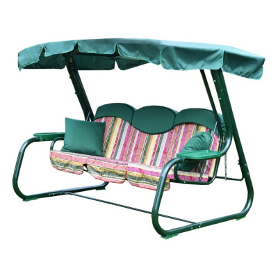 Садовые качели OLSA 3-х местные Мастак каркас зеленый, разноцветный рисунок полоска с911