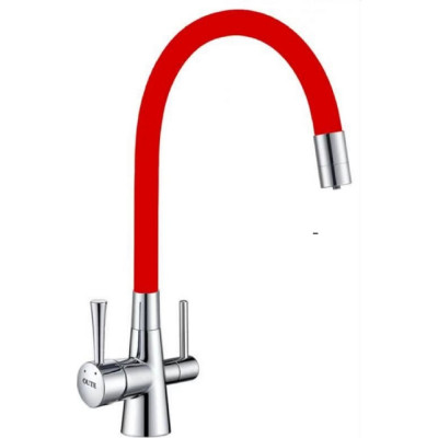 Однорычажный смеситель для кухни OUTE из латуни, хром/красный T60003B-8
