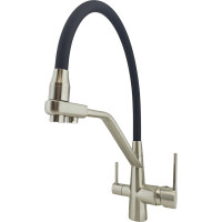 Смеситель для кухни Rainsberg сатин, с силиконовым гибким черным изливом, латунь R603CL-2