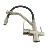 Смеситель для кухни Rainsberg сатин, с силиконовым гибким черным изливом, латунь R603CL-2