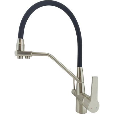 Смеситель для кухни Rainsberg сатин, с силиконовым гибким черным изливом, латунь R603CL-2