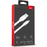 Плоский дата-кабель AKAI USB А-microUSB белый CBL210W