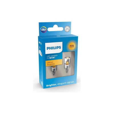 Автолампа PHILIPS T10W W2.1 9.5d LED AMBER Ultinon Pro6000 13Лм 12V 11961AU60x2 11961AU60X2