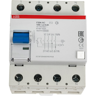 Выключатель дифференциального тока ABB 4 модуля F204 АС-125/0,3 2CSF204001R3950