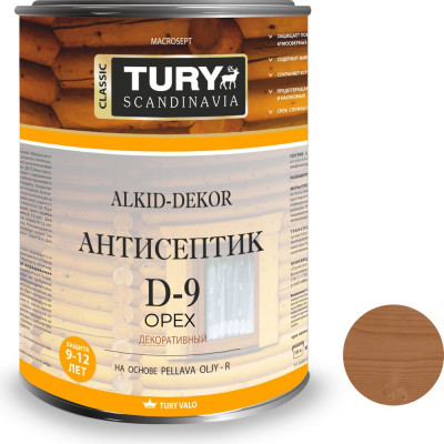 Тонирующий антисептик TURY D-9 Alkid-Dekor (орех; 0,9 л) T1-00002223