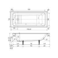Чугунная ванн WOTTE Line 1700x700x392 /БП-э00д1467/ 00000083940