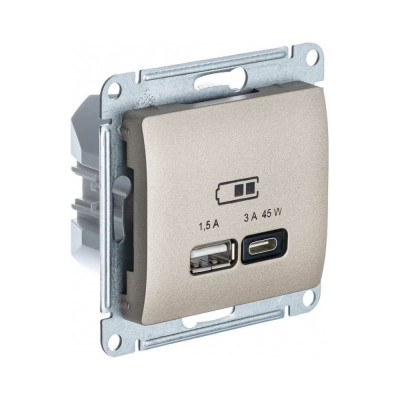 Розетка USB Systeme Electric GLOSSA A + тип-C 45W высокоскор.заряд. QC, PD, механизм, ТИТАН GSL000429