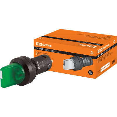 Переключатель 2 положения SB7-CK2365 TDM ELECTRIC с фиксацией 1НО+1НЗ d22 мм 220 В LED зеленый IP40 SQ0746-0059