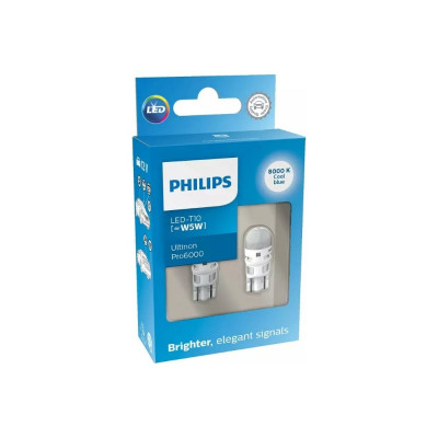 Автолампа PHILIPS T10W W2.1 9.5d LED COOL BLUE Ultinon Pro6000 8000K 60Лм 12V 11961XU60x2 11961XU60X2