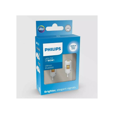 Автолампа PHILIPS T10W W2.1 9.5d LED WHITE Ultinon Pro6000 4000K 90Лм 12V 11961WU60x2 11961WU60X2
