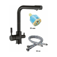 Смеситель для кухни OUTE черный матовый, 340 мм, однорычажный, с отдельным выходом под фильтр, с аэратором, излив высокий, поворотный T653BK-1