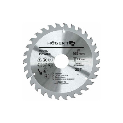 Диск пильный по дереву 165x30 мм, 30Т HOEGERT TECHNIK HT6D777