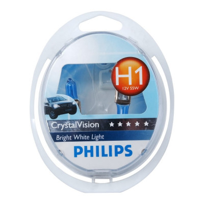 Автолампа PHILIPS H1 55 P14.5s CRISTAL VISION 4300K 2шт+2шт W5W 12V, 1,5,30 HIT 12258CVSM