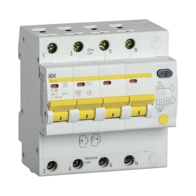 Дифференциальный автомат IEK АД14S, 4Р, 20А, 100мА MAD13-4-020-C-100