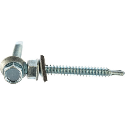 Кровельные саморезы с буром Стройбат 6,3x51 белый цинк 5 шт 305740