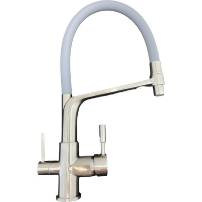 Смеситель для кухни OUTE с гибким изливом и дополнительным выводом под фильтр, сатин с серым изливом T61303BL-5