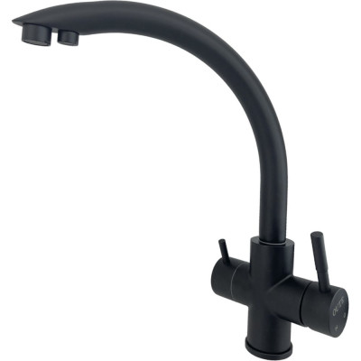 Смеситель для кухни OUTE 340 мм, черный матовый, однорычажный, с отдельным выходом под фильтр, высокий, поворотный излив, на гайке, гибкая подводка 1/2 T60103BK-300