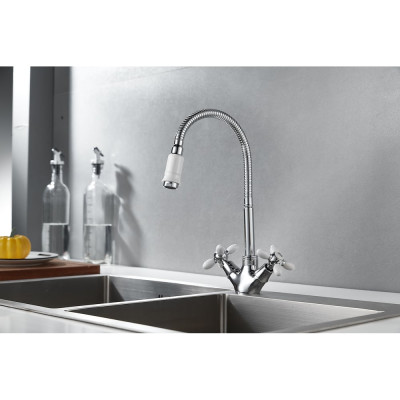 Смеситель для кухни Rainsberg с гибким изливом, двухвентильный, высота 260 мм, подвод воды гибкий R6013F-8