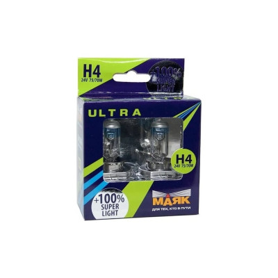 Автомобильная лампа МАЯК Н4 24V 75/70W P43t Super Light +100% ULTRA 84430SL+100