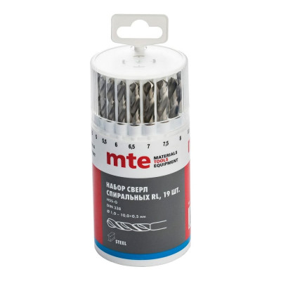 Набор сверл RL HSSG, DIN338, 1-10 мм, 19 шт MTE 2617200011