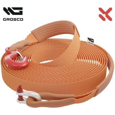 Динамическая стропа Grosco 6т, 12м, крюк/скоба, рывковый трос для буксировки авто до 3 тонн BTD0612HS
