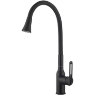 Смеситель для кухни из нержавеющей стали SUS 304 OUTE черный, матовый хром, с гибким силиконовым изливом T714K-300