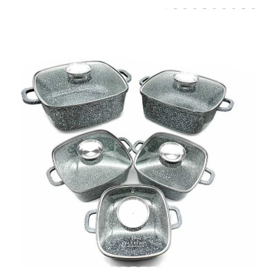 Набор квадратных казанов Edenberg 12 предметов, серый мрамор, 2.8/3.7/4.4/5.5/6.5 л EB-3987