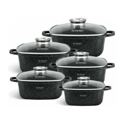 Набор квадратных казанов Edenberg 12 предметов, черный мрамор, 2.8/3.7/4.4/5.5/6.5 л EB-3986