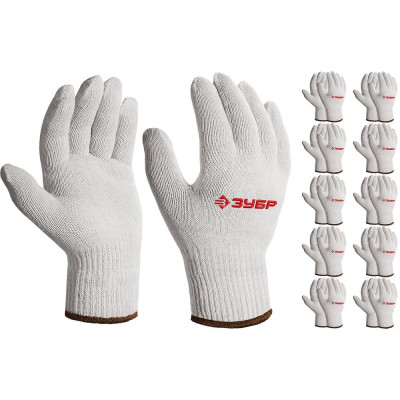 Перчатки без покрытия ЗУБР Оптима L-XL, х/б, 10 класс, 10 пар 11445-XL10