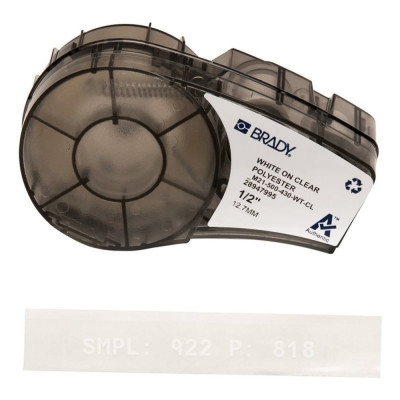 Лента 12.7мм/6.4м, полиэстер, белый на прозрачном Brady M21-500-430-WT-CL brd139747