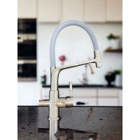 Смеситель для кухни OUTE с гибким изливом и дополнительным выводом под фильтр, сатин с серым изливом T61303BL-5