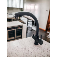 Смеситель для кухни OUTE 340 мм, черный матовый, однорычажный, с отдельным выходом под фильтр, высокий, поворотный излив, на гайке, гибкая подводка 1/2 T60103BK-300