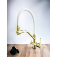 Смеситель для кухни Rainsberg корпус цвета бронза с гибким белым изливом, однорычажный, с отдельным выходом под фильтр R603CQ-0