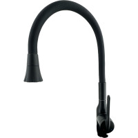 Смеситель для кухни из нержавеющей стали SUS 304 OUTE черный, матовый хром, с гибким силиконовым изливом T714K-300