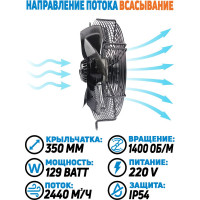 Осевой вентилятор АРКАИМ 350 мм, 220 Вольт. Поток: всасывание. YWF4E-350S-102/34-G