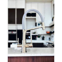 Смеситель для кухни OUTE с гибким изливом и дополнительным выводом под фильтр, сатин с серым изливом T61303BL-5