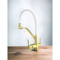 Смеситель для кухни Rainsberg корпус цвета бронза с гибким белым изливом, однорычажный, с отдельным выходом под фильтр R603CQ-0