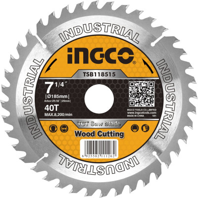 Диск пильный по дереву TCT (185х20 мм; 40Т) INGCO TSB118515