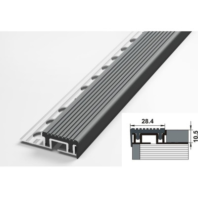 Порог угловой антискользящий алюминиевый декоративный (28,4х10,5 мм, 2,5 м, Серый) ЛУКА УТ000024112