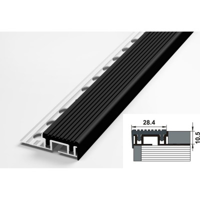 Порог угловой антискользящий алюминиевый декоративный (28,4х10,5 мм, 2,5 м, Черный) ЛУКА УТ000024114