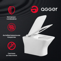 Подвесной унитаз Agger безободковый санфарфор, скрытая система монтажа AT02100