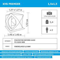 Зимняя палатка Premier Fishing Куб 1.5х1.5 м, бирюзовая/серая PR-ISC-150BG 00000186987