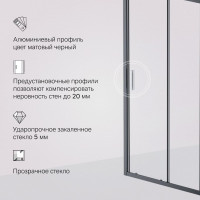 Душевая дверь AM.P Gem Solo 100x195, стекло прозрачное, профиль черный матовый W90G-100-1-195BT