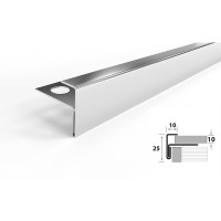 Профиль угловой F-образный под плитку ЛУКА (10 мм, 2,7 м, полированная нержавеющая сталь) УТ000063947