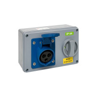 Розетка с блокировкой и выключателем EKF 1413 2Р+РЕ 16А 220В IP44 ps-1413-16-220