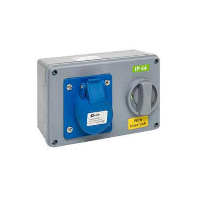 Розетка с блокировкой и выключателем EKF 1413 2Р+РЕ 16А 220В IP44 ps-1413-16-220