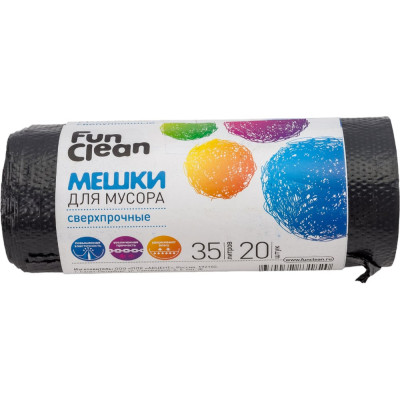 Мешки для мусора “Сверхпрочные” 35 л, 20 шт, черные, ролик Fun Clean 14761