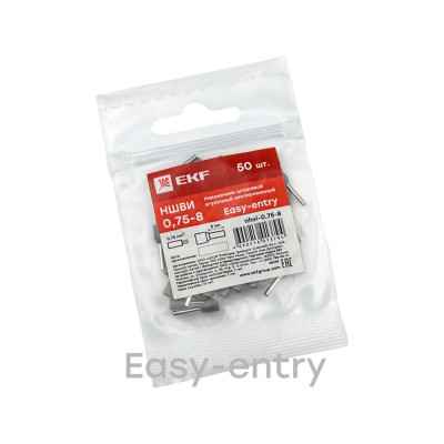 Штыревой втулочный изолированный наконечник EKF PROxima НШвИ 0,75-8 50шт. nhvi-0.75-8